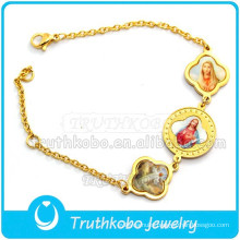 Christ Epoxy Medal Saint Bracele Stainless Steel Gold Bracelet Wholesale St. Benedict Holy Medal Bangle Religious Bracelet